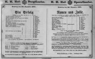 Theaterzettel (Oper und Burgtheater in Wien) 18741226 Seite: 1