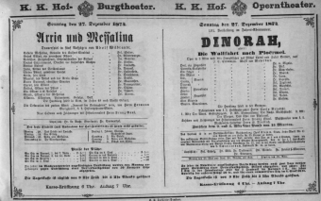 Theaterzettel (Oper und Burgtheater in Wien) 18741227 Seite: 1