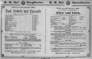 Theaterzettel (Oper und Burgtheater in Wien) 18741228 Seite: 1