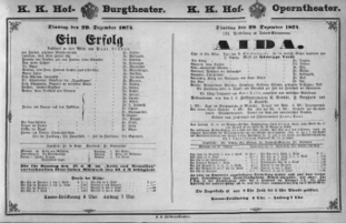 Theaterzettel (Oper und Burgtheater in Wien) 18741229 Seite: 1
