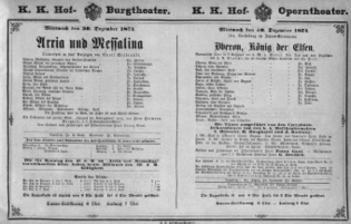 Theaterzettel (Oper und Burgtheater in Wien) 18741230 Seite: 1