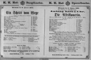 Theaterzettel (Oper und Burgtheater in Wien) 18750106 Seite: 1