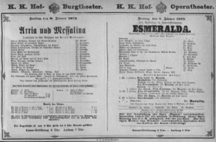 Theaterzettel (Oper und Burgtheater in Wien) 18750108 Seite: 1