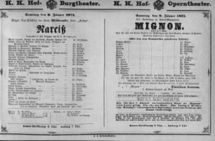 Theaterzettel (Oper und Burgtheater in Wien) 18750109 Seite: 1