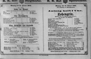 Theaterzettel (Oper und Burgtheater in Wien) 18750111 Seite: 1