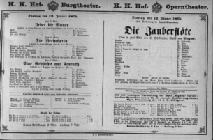 Theaterzettel (Oper und Burgtheater in Wien) 18750112 Seite: 1