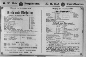 Theaterzettel (Oper und Burgtheater in Wien) 18750113 Seite: 1