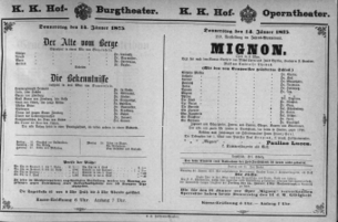 Theaterzettel (Oper und Burgtheater in Wien) 18750114 Seite: 1