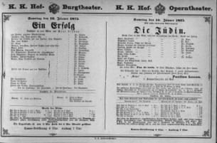 Theaterzettel (Oper und Burgtheater in Wien) 18750116 Seite: 1