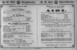 Theaterzettel (Oper und Burgtheater in Wien) 18750118 Seite: 1