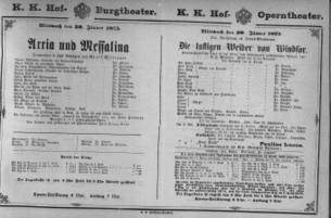 Theaterzettel (Oper und Burgtheater in Wien) 18750120 Seite: 1
