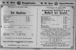 Theaterzettel (Oper und Burgtheater in Wien) 18750121 Seite: 1