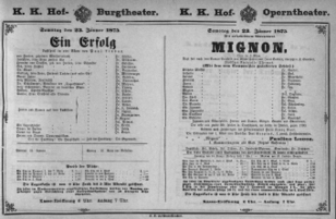 Theaterzettel (Oper und Burgtheater in Wien) 18750123 Seite: 1