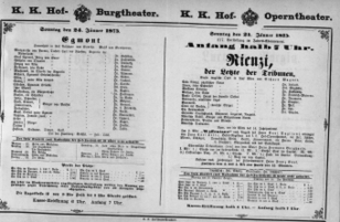 Theaterzettel (Oper und Burgtheater in Wien) 18750124 Seite: 1