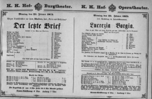 Theaterzettel (Oper und Burgtheater in Wien) 18750125 Seite: 1