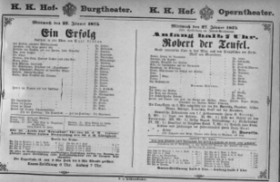Theaterzettel (Oper und Burgtheater in Wien) 18750127 Seite: 1