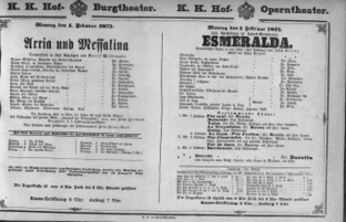 Theaterzettel (Oper und Burgtheater in Wien) 18750201 Seite: 1