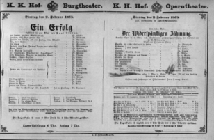 Theaterzettel (Oper und Burgtheater in Wien) 18750202 Seite: 1