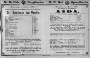 Theaterzettel (Oper und Burgtheater in Wien) 18750204 Seite: 1