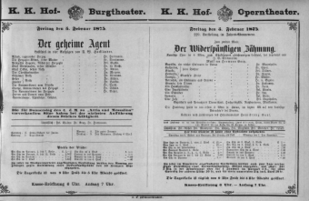 Theaterzettel (Oper und Burgtheater in Wien) 18750205 Seite: 1