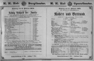 Theaterzettel (Oper und Burgtheater in Wien) 18750206 Seite: 1