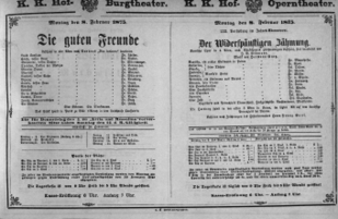 Theaterzettel (Oper und Burgtheater in Wien) 18750208 Seite: 1