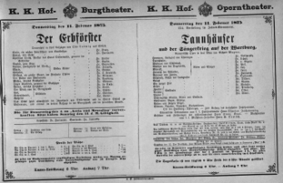 Theaterzettel (Oper und Burgtheater in Wien) 18750211 Seite: 1