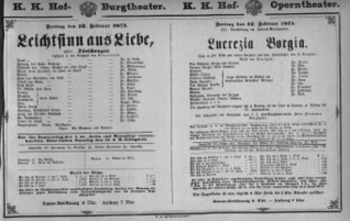 Theaterzettel (Oper und Burgtheater in Wien) 18750212 Seite: 1