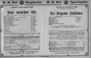 Theaterzettel (Oper und Burgtheater in Wien) 18750216 Seite: 1
