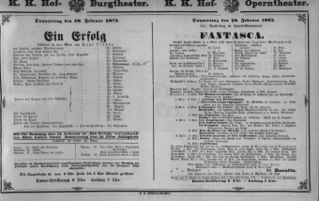 Theaterzettel (Oper und Burgtheater in Wien) 18750218 Seite: 1