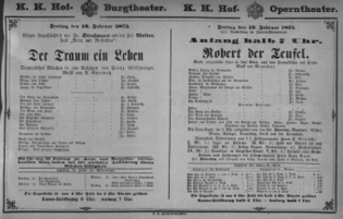 Theaterzettel (Oper und Burgtheater in Wien) 18750219 Seite: 1