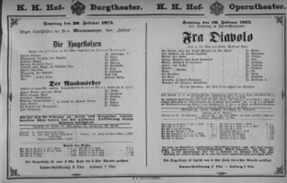 Theaterzettel (Oper und Burgtheater in Wien) 18750220 Seite: 1