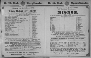 Theaterzettel (Oper und Burgtheater in Wien) 18750221 Seite: 1