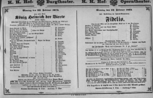 Theaterzettel (Oper und Burgtheater in Wien) 18750222 Seite: 1