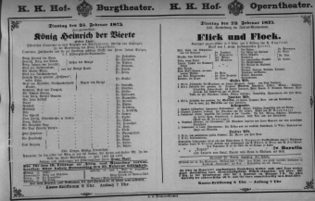Theaterzettel (Oper und Burgtheater in Wien) 18750223 Seite: 1
