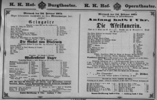 Theaterzettel (Oper und Burgtheater in Wien) 18750224 Seite: 1