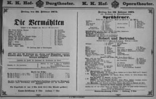 Theaterzettel (Oper und Burgtheater in Wien) 18750226 Seite: 1