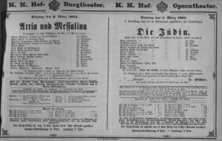 Theaterzettel (Oper und Burgtheater in Wien) 18750302 Seite: 1