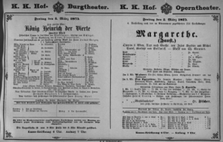 Theaterzettel (Oper und Burgtheater in Wien) 18750305 Seite: 1