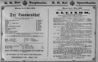 Theaterzettel (Oper und Burgtheater in Wien) 18750308 Seite: 1