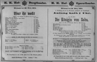 Theaterzettel (Oper und Burgtheater in Wien) 18750310 Seite: 1
