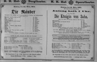 Theaterzettel (Oper und Burgtheater in Wien) 18750314 Seite: 1