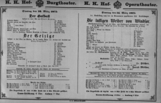 Theaterzettel (Oper und Burgtheater in Wien) 18750316 Seite: 1