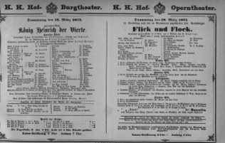 Theaterzettel (Oper und Burgtheater in Wien) 18750318 Seite: 1