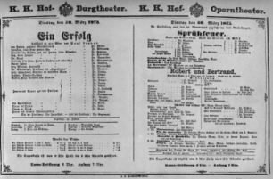 Theaterzettel (Oper und Burgtheater in Wien) 18750330 Seite: 1