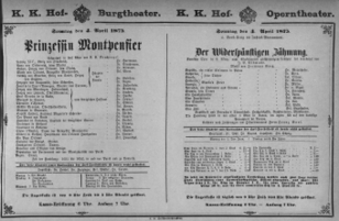 Theaterzettel (Oper und Burgtheater in Wien) 18750404 Seite: 1