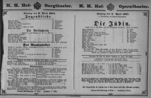 Theaterzettel (Oper und Burgtheater in Wien) 18750406 Seite: 1