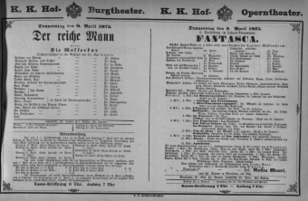 Theaterzettel (Oper und Burgtheater in Wien) 18750408 Seite: 1