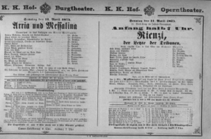 Theaterzettel (Oper und Burgtheater in Wien) 18750411 Seite: 1