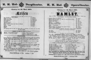 Theaterzettel (Oper und Burgtheater in Wien) 18750413 Seite: 1
